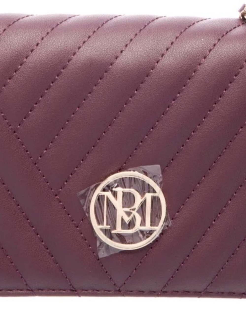 Badgley Mischka Quilted Plum Shoulder Bag with Gold Logo Accent NWT